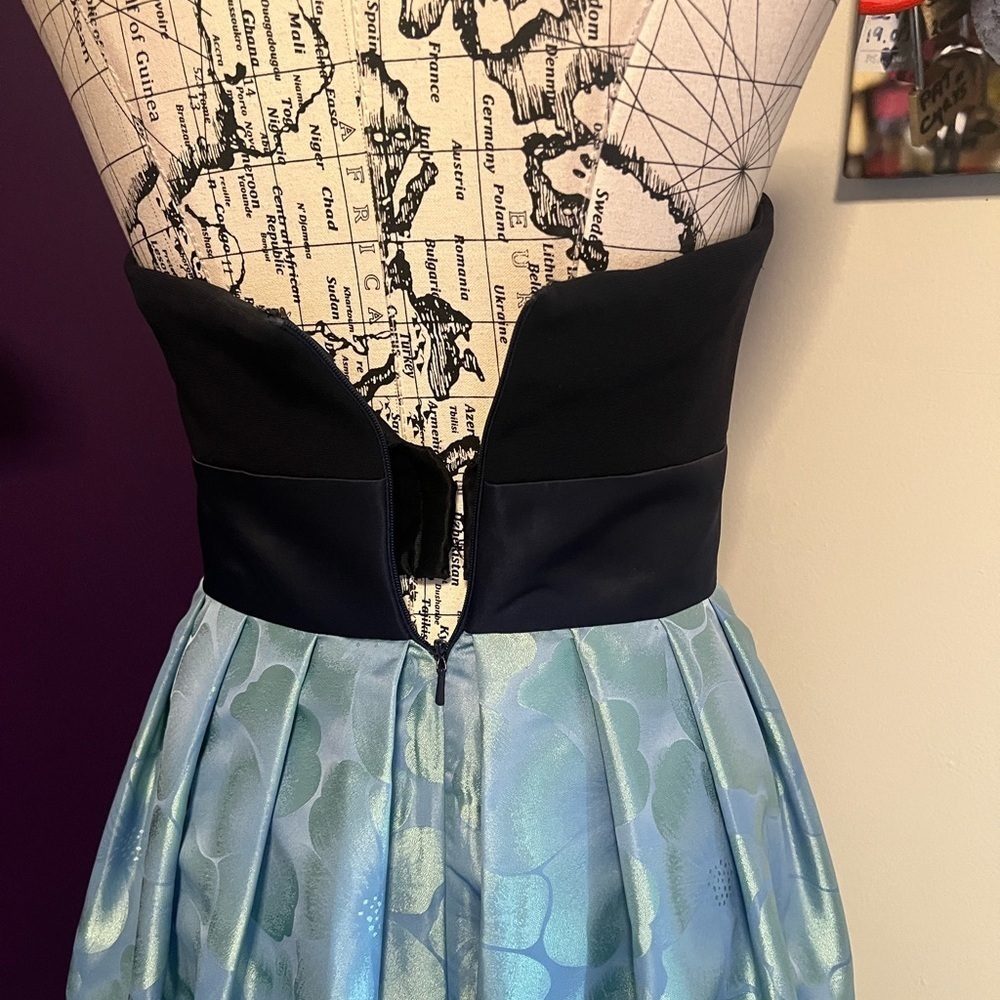 Theia Strapless Tea Length Formal Gown - Picture 7 of 15